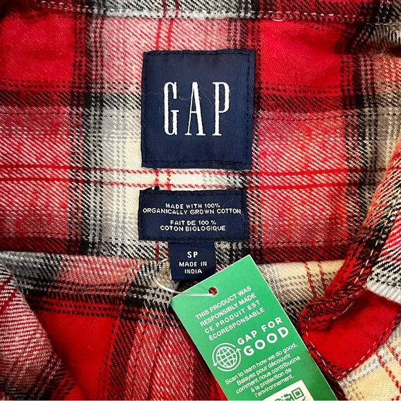 NWT Gap Organic Cotton Midweight Flannel Shirt in White Red Plaid - Picture 4 of 6